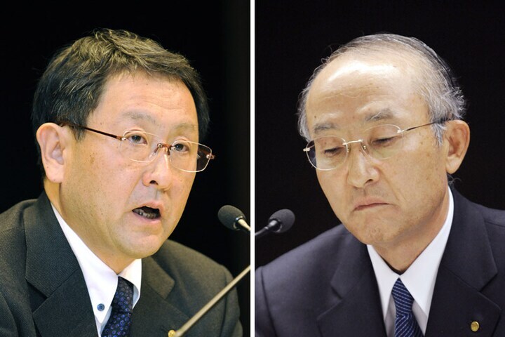 Akio Toyoda en Katsuaki Watanabe (foto: ANP)