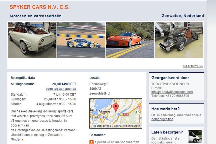 Spyker Troostwijk veiling