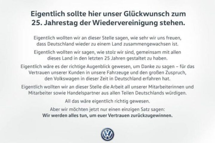 VW-advertentie met excuses