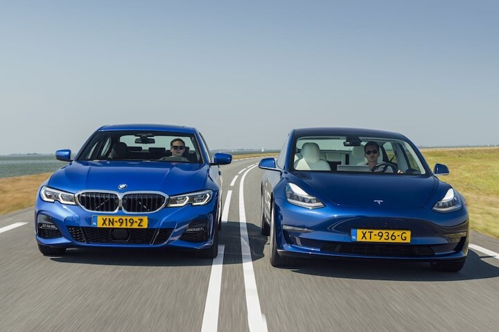 Tesla Model 3 BMW 330i 3-serie zakelijke rijders l
