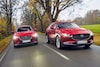 Mazda SUV rood rijdend voorkant