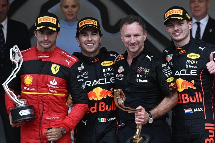 Sainz, Pérez, Verstappen, Horner Monaco GP (ANP)