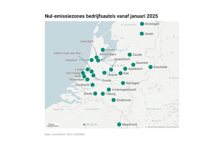 Nul-emissiezones bedrijfsauto's per 2025