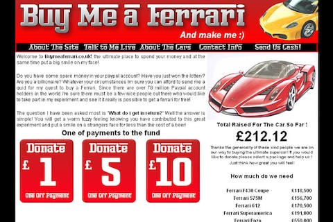 Bedelen in cyberspace voor een Ferrari