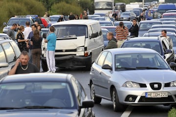 Kettingbotsing op A2 bij Hannover (foto: ANP)
