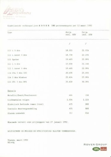 Brochures Rover 100-serie - Folders