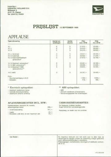 Brochures Daihatsu Applause - Folders