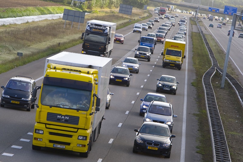 Vrachtwagens in de file | Foto: ANP