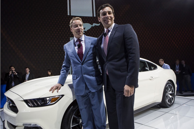 Bill Ford (links) en Mark Fields van Ford (ANP)