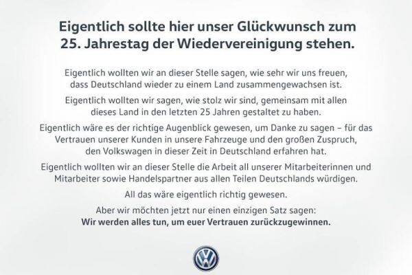 VW-advertentie met excuses