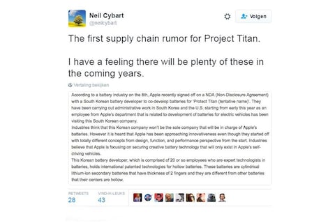 'Apple kiest toeleverancier voor Project Titan'