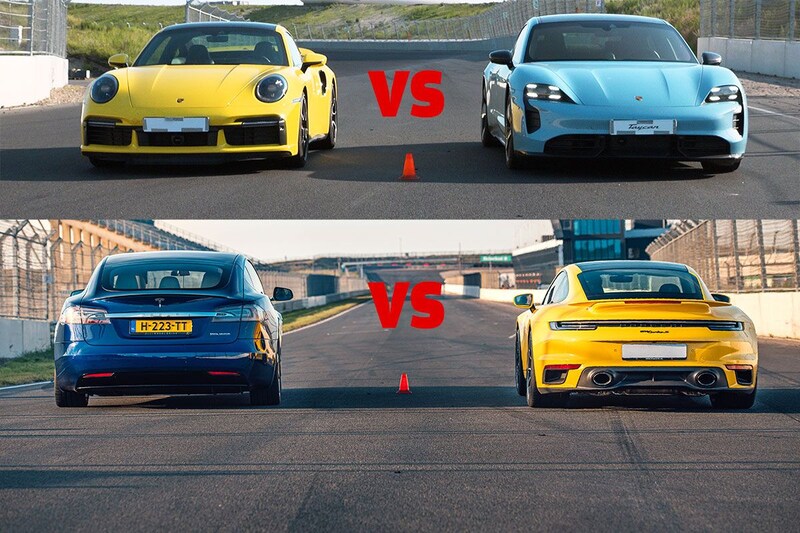 Porsche 911 Turbo S vs. Taycan Turbo S & Tesla Mod