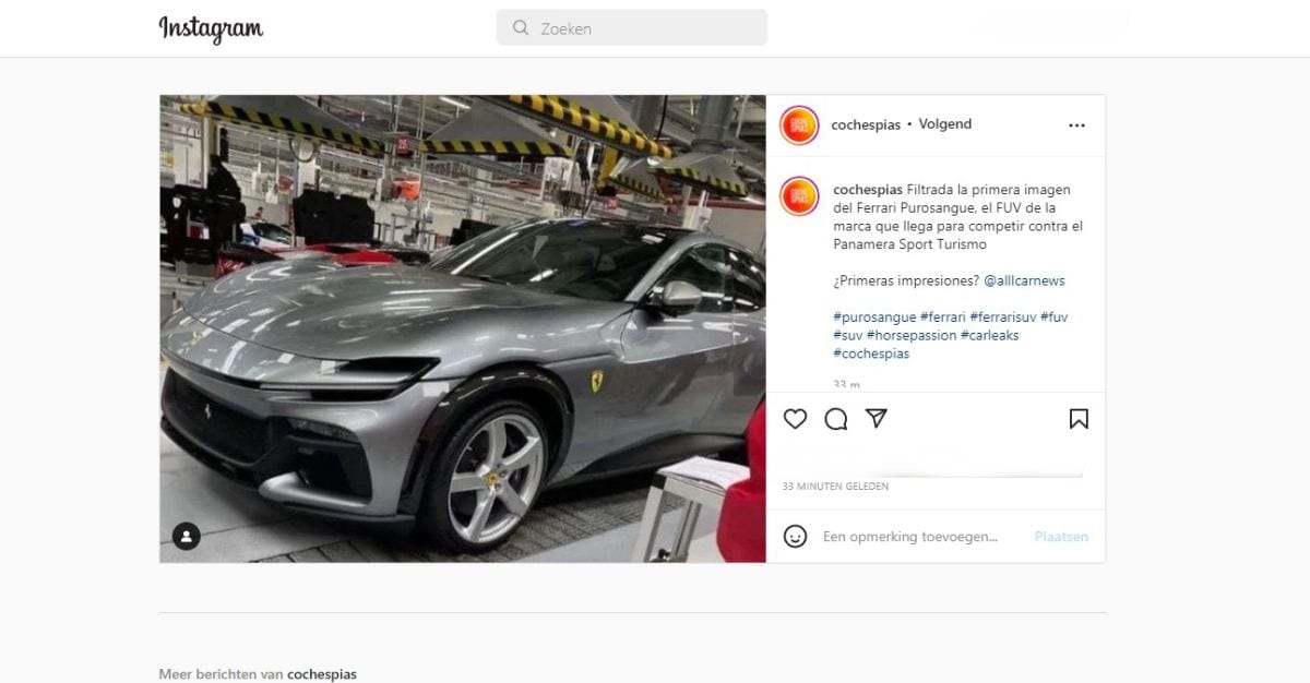 Ferrari Purosangue Instagram Cochespias
