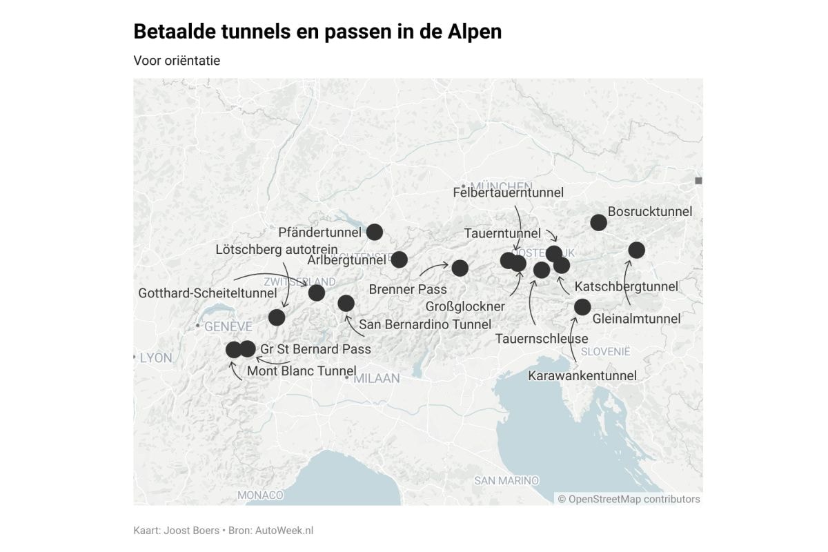 Alpen tunnels passen tol kaart