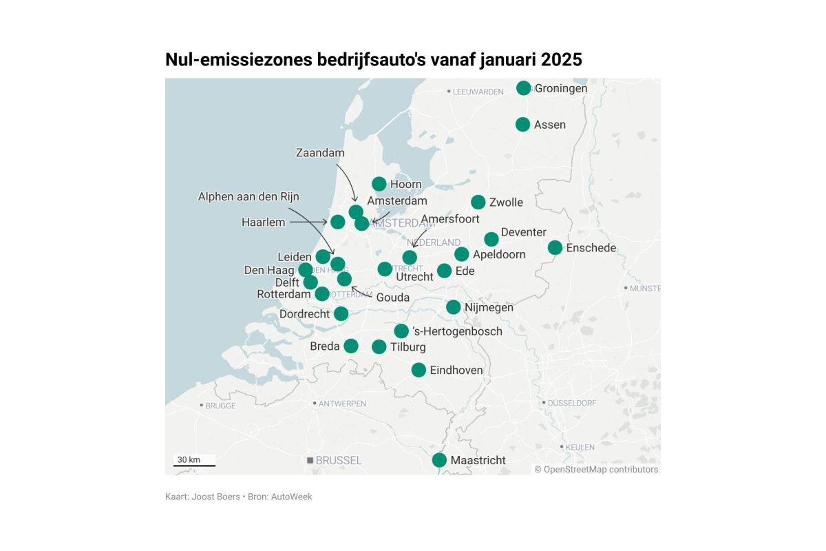 Nul-emissiezones bedrijfsauto's per 2025