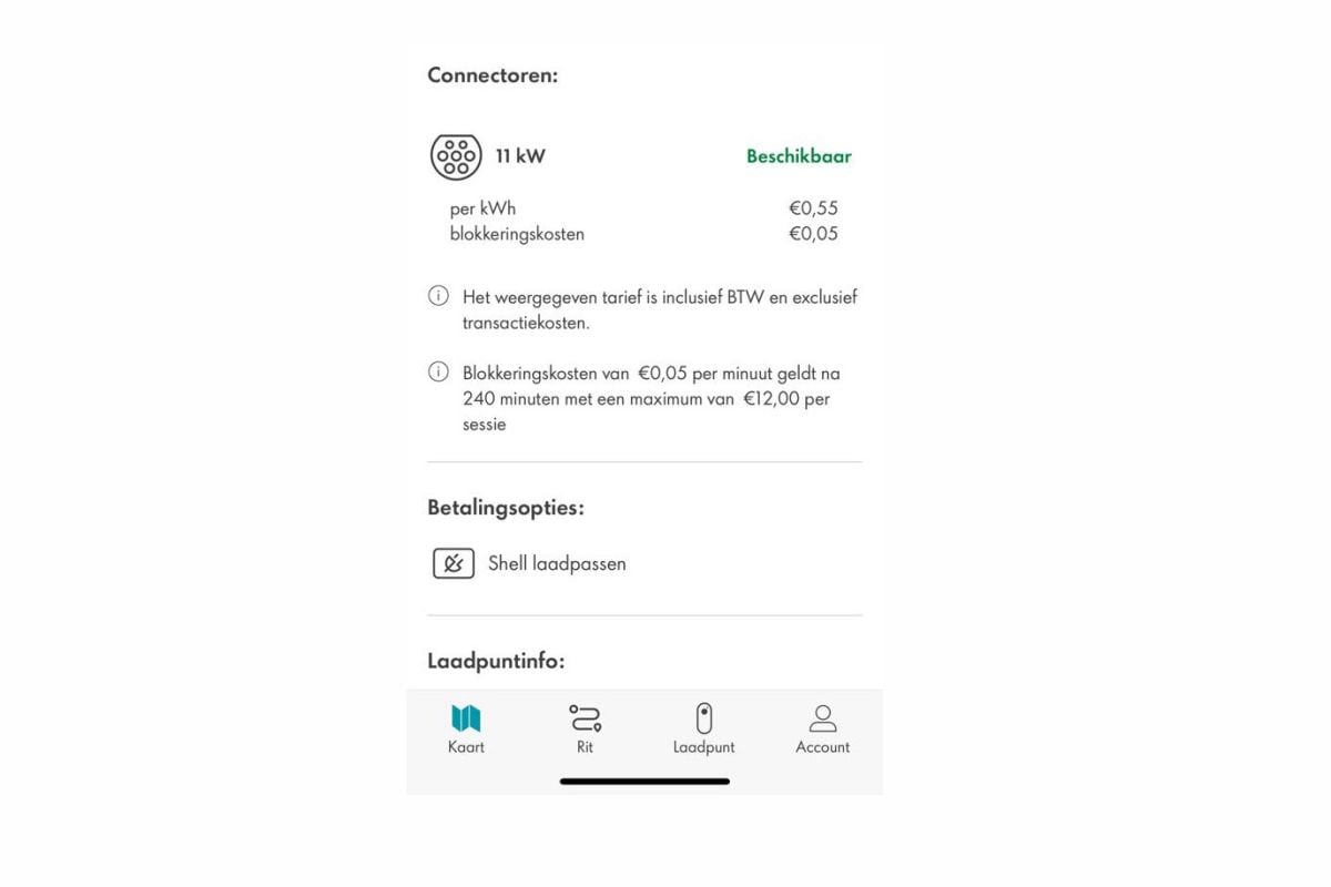 Blokkeertarief Shell Recharge laadpas