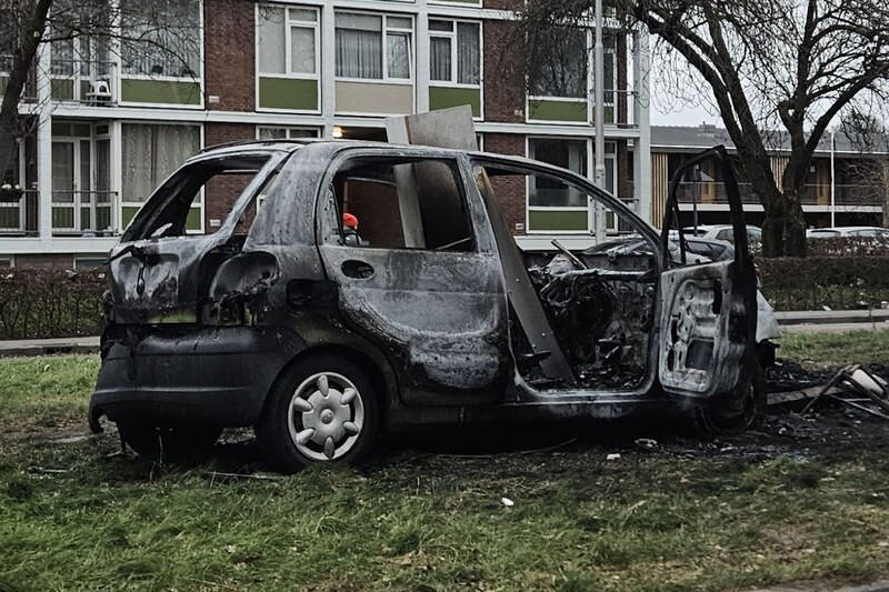 Daewoo Matiz brand wrak uitgebrand autobrand