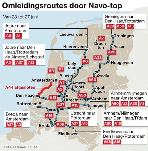 Deze wegen zijn helemaal of deels afgesloten tijdens NAVO-top