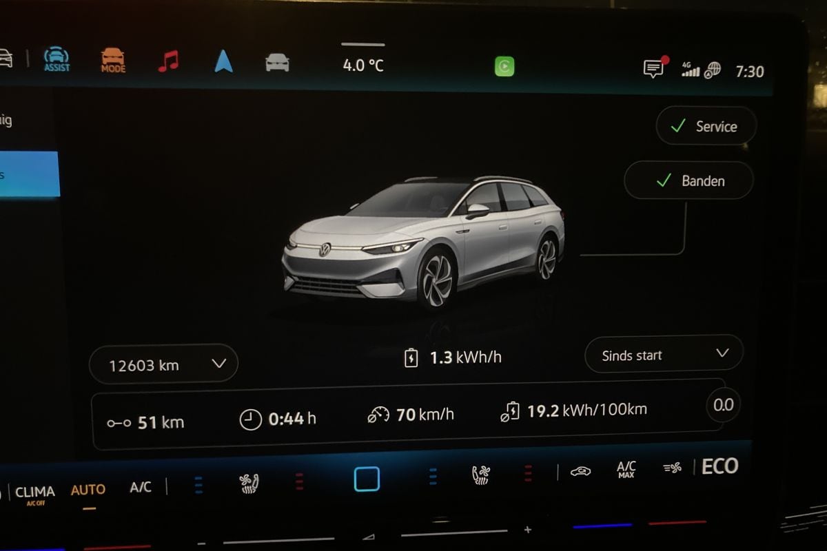 Verbruik Volkswagen ID7 boordcomputer