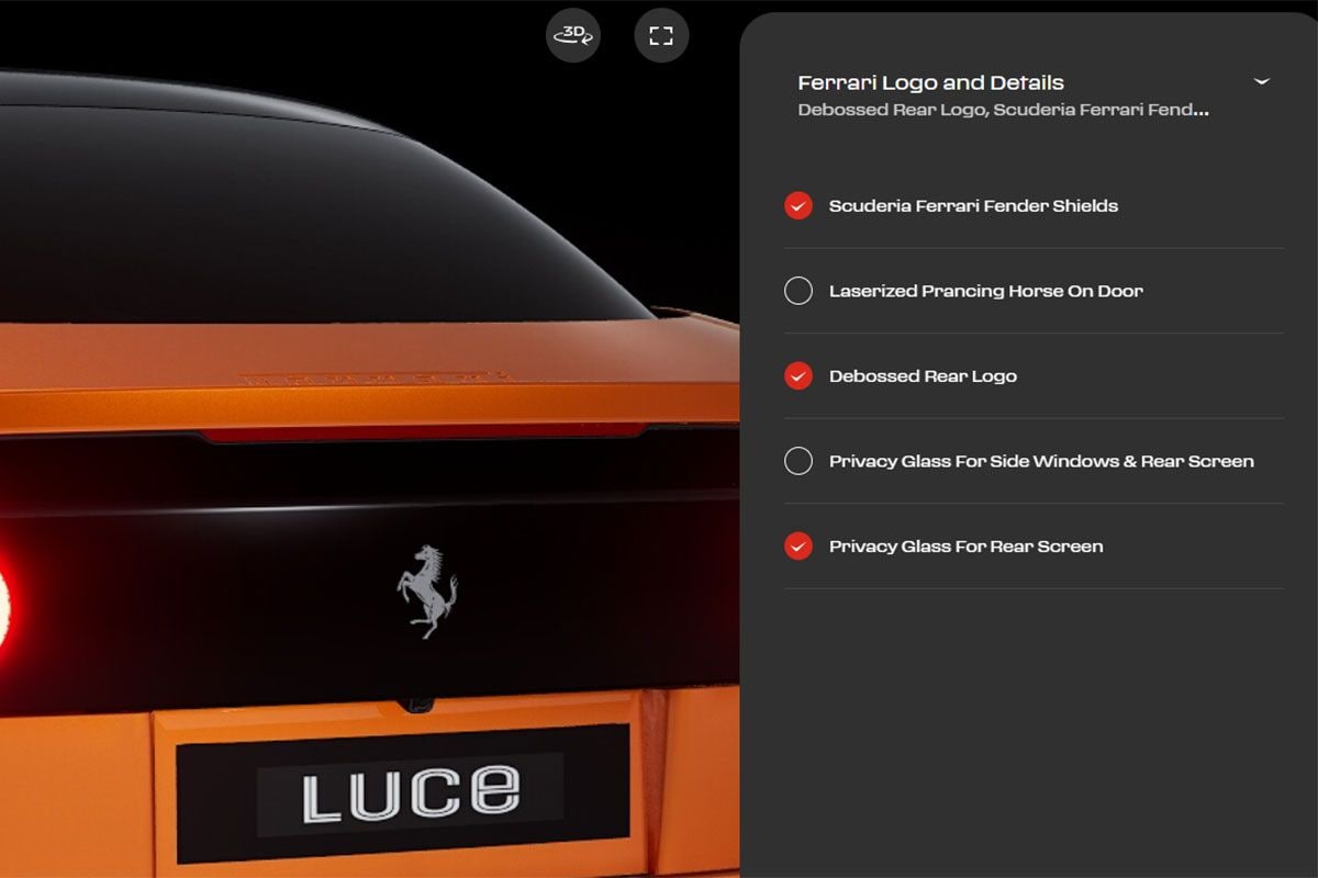 Ferrari Luce Configurator