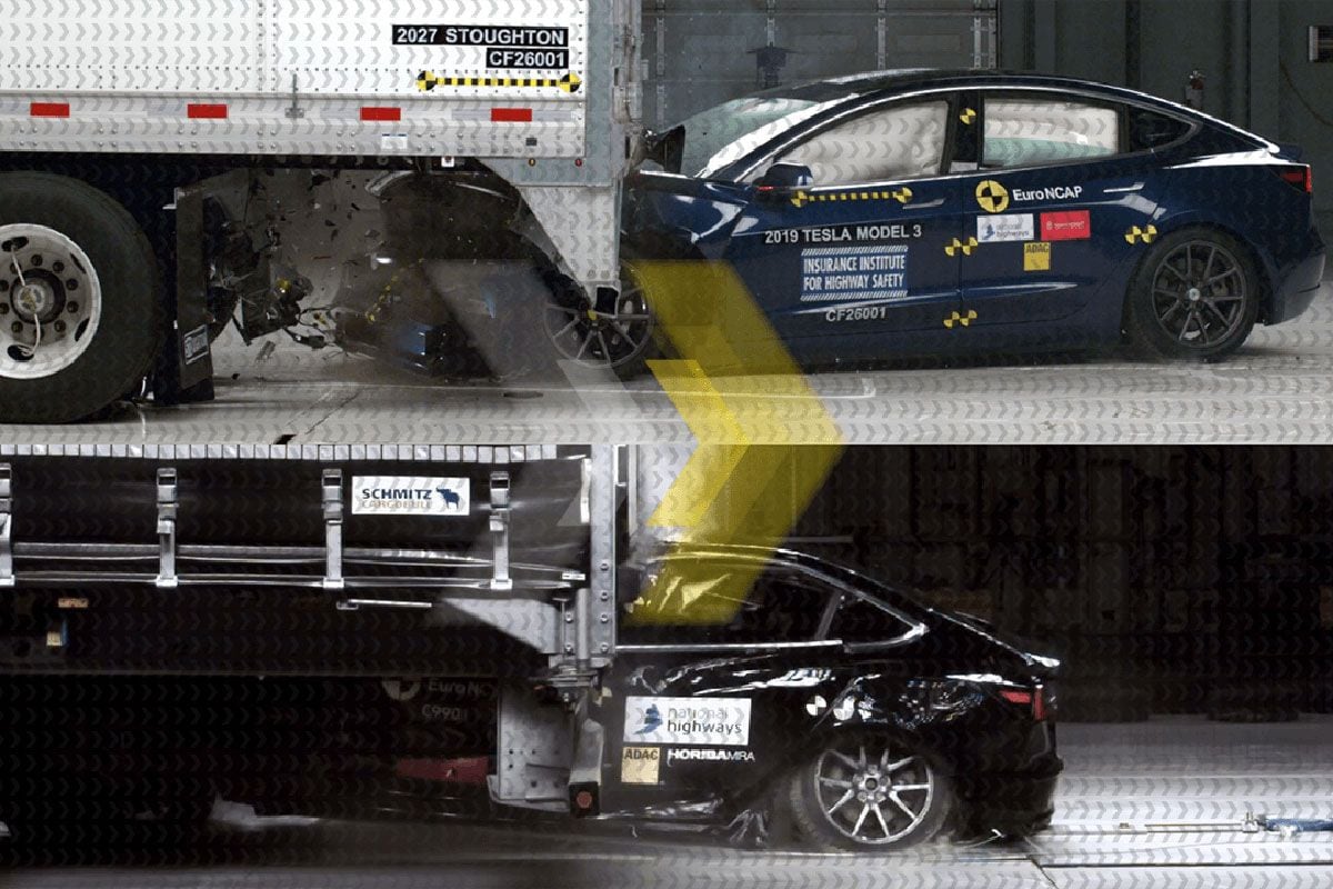 Trailer aanrijding botsproef vrachtwagen