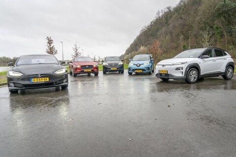 EV actieradiustest: Jaguar I-Pace, Tesla Model S, Mercedes EQC, Renault Zoe & Hyundai Kona